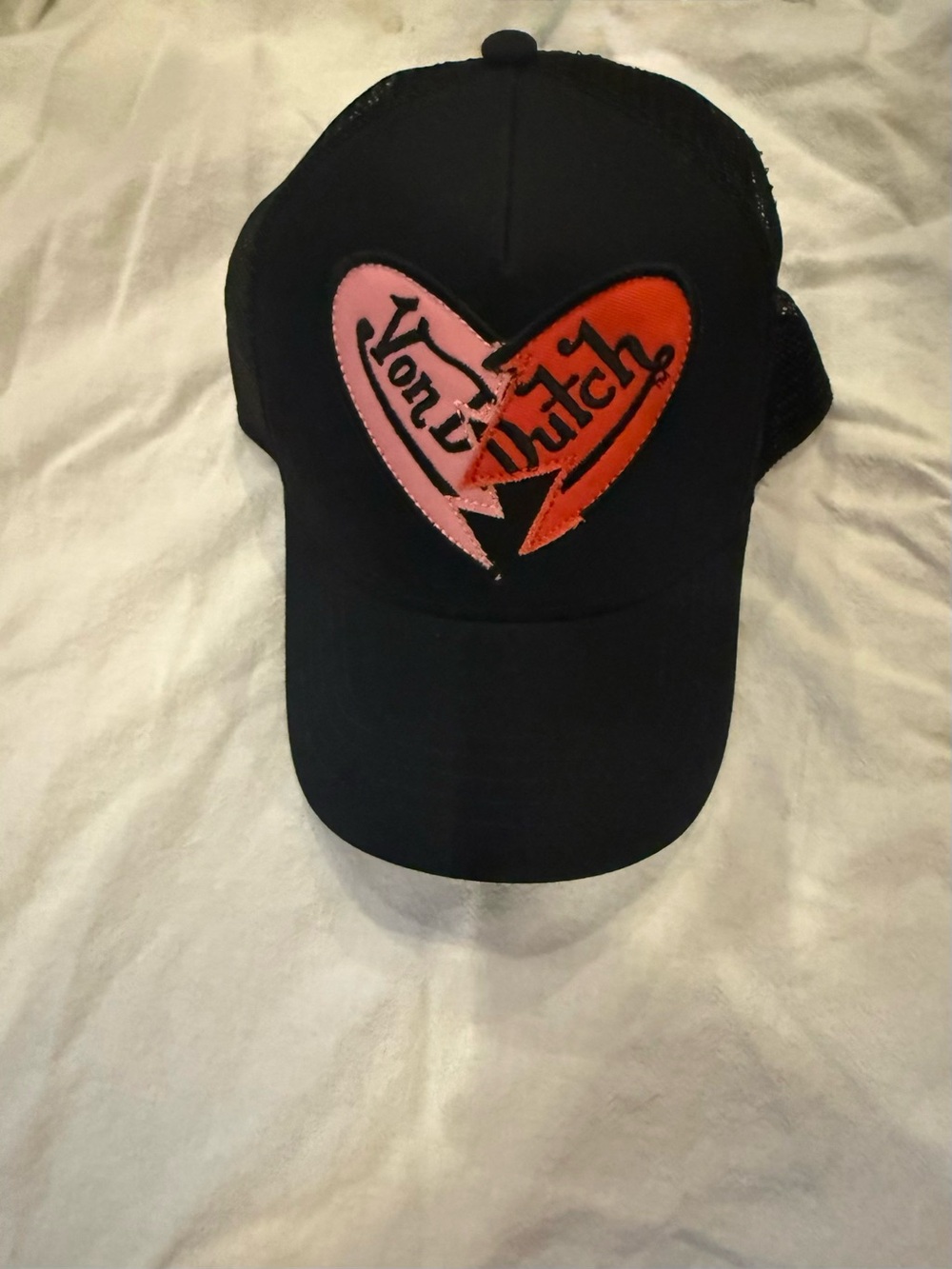 Von Dutch Black Cap with Pink and Light Red Heart Patch Women’s/Men’s